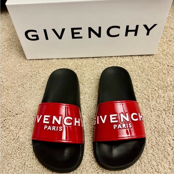 💕HP💕Givenchy red women’s glossy logo rubber pool slide sandals - Picture 7 of 14